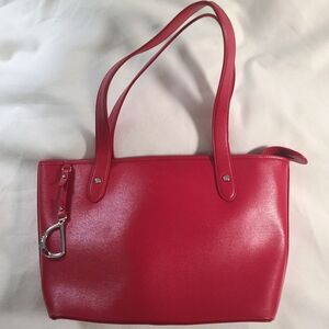Lauren by Ralph Lauren Red Saffiano Newbury Leather Tote